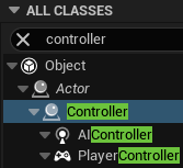 Иерархия классов Controller в Unreal Engine