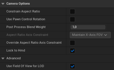 Camera Component — настройки Camera Options Camera Component — настройки Camera Options