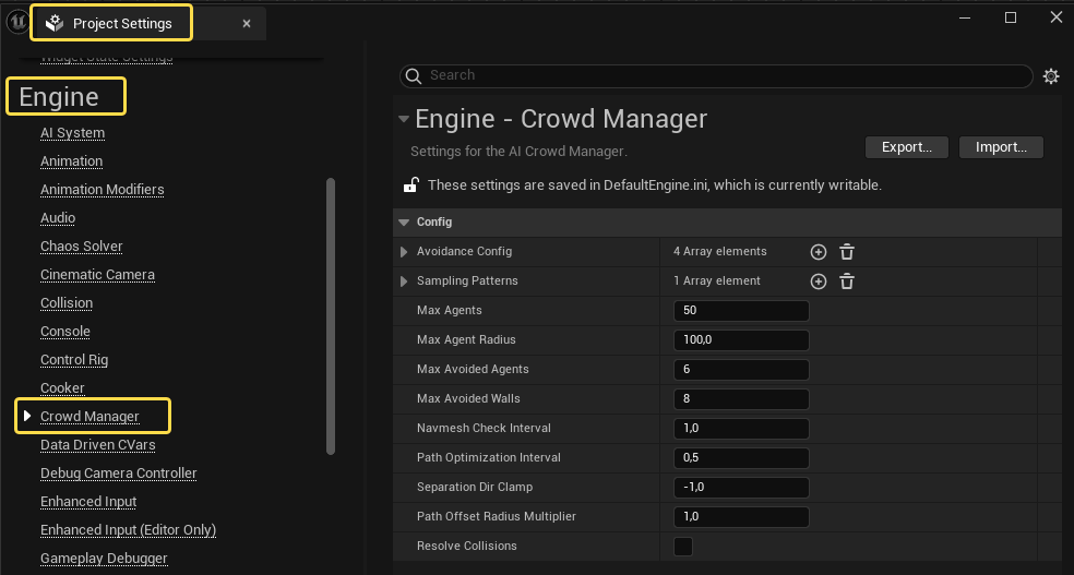 Настройки Detour Crowd Manager Настройки Detour Crowd Manager