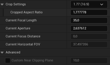 Другие настройки в Current Camera Settings для Cine Camera Actor Другие настройки в Current Camera Settings для Cine Camera Actor