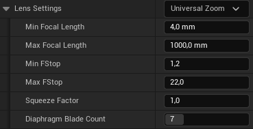 Настройки Lens Settings в Cine Camera Actor Настройки Lens Settings в Cine Camera Actor