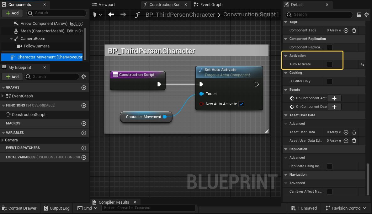 Пример работы функции SetAutoActivate в Blueprint Пример работы функции SetAutoActivate в Blueprint