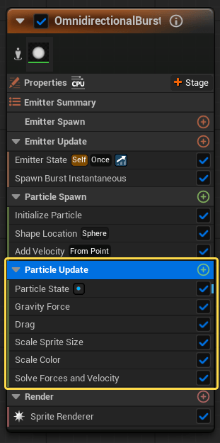 Категория Particle Update Категория Particle Update